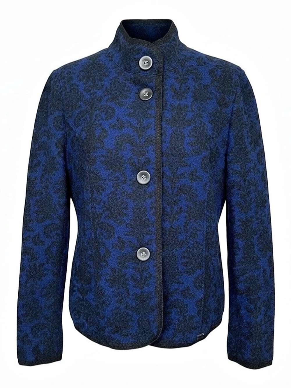 Geiger 100% Wool Austrian Tyrolean Jacket Blue Black Stand Collar Size 40 ( M)